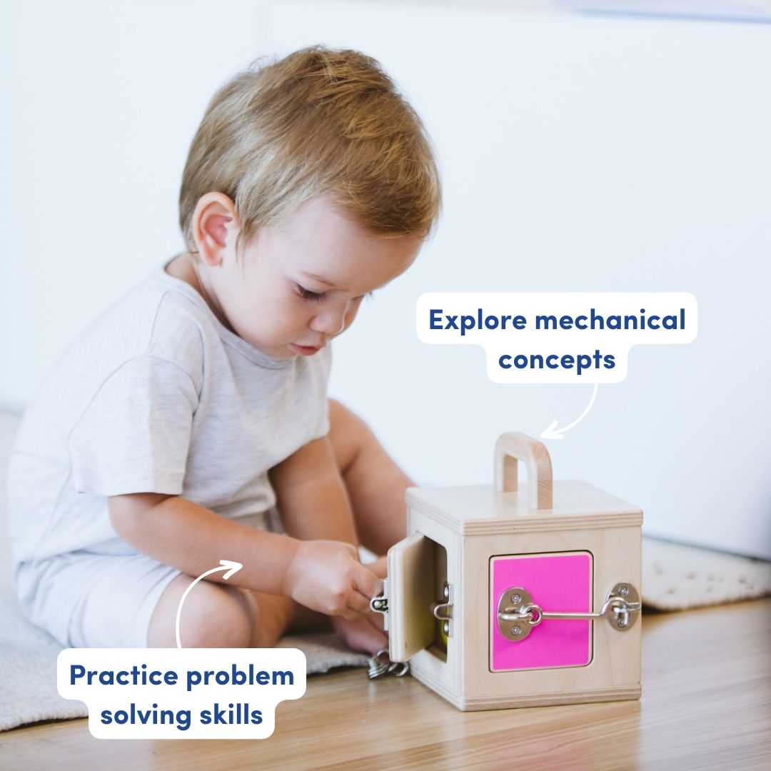 Mini Lock Set Fun MonkiBox Wooden Lock Box – Unlock Learning & Fun!